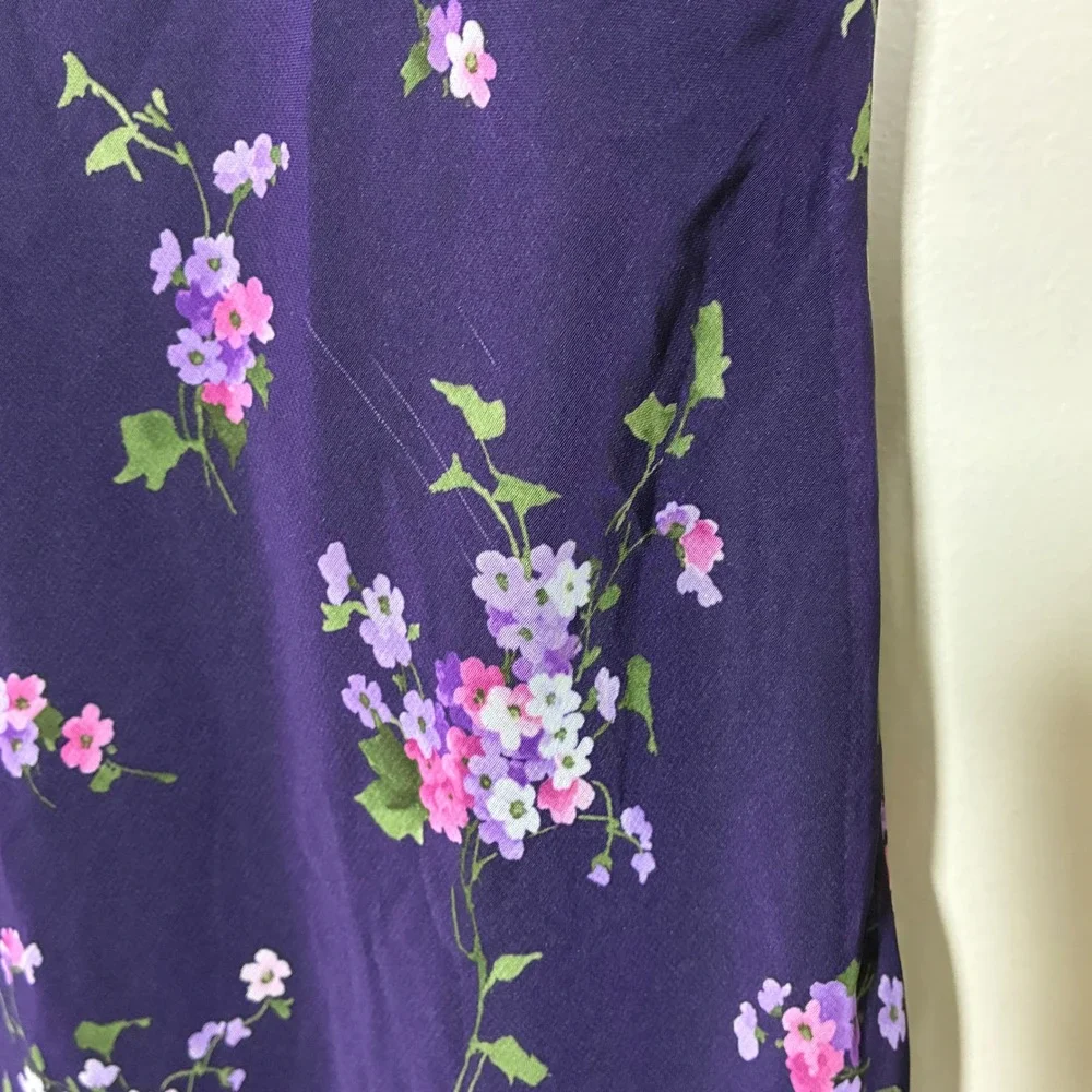 Vintage Y2K Fairy Babydoll Slip Dress Size M Purple Asymmetrical Hem Floral - Picture 6 of 12